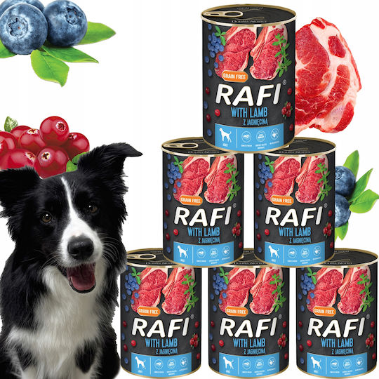 Rafi Hrana Umedă Pentru Câini în Conservă Dietetică cu Miel Fără Cereale 6x400gr