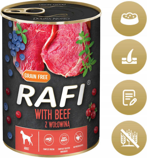 Rafi Hrana Umedă Pentru Câini în Conservă Dietă cu Carne de Vită și Carne Fără Cereale 12x400gr