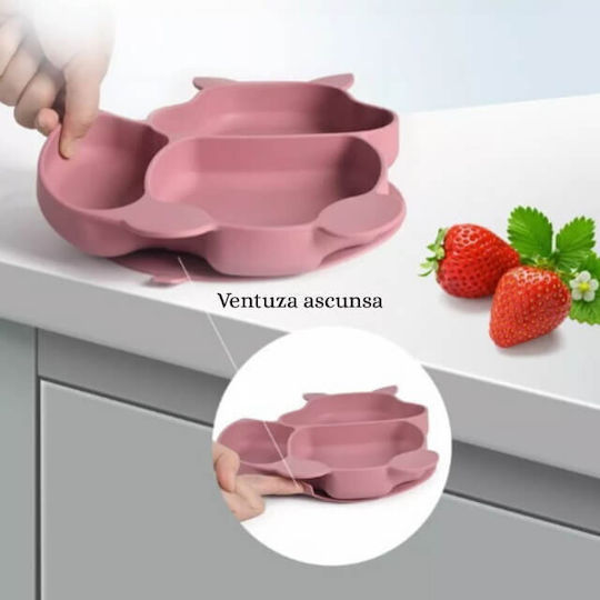 Set de Hrană din Silicon cu Bază Antiderapantă Roz 4 Buc pentru 6+ Luni