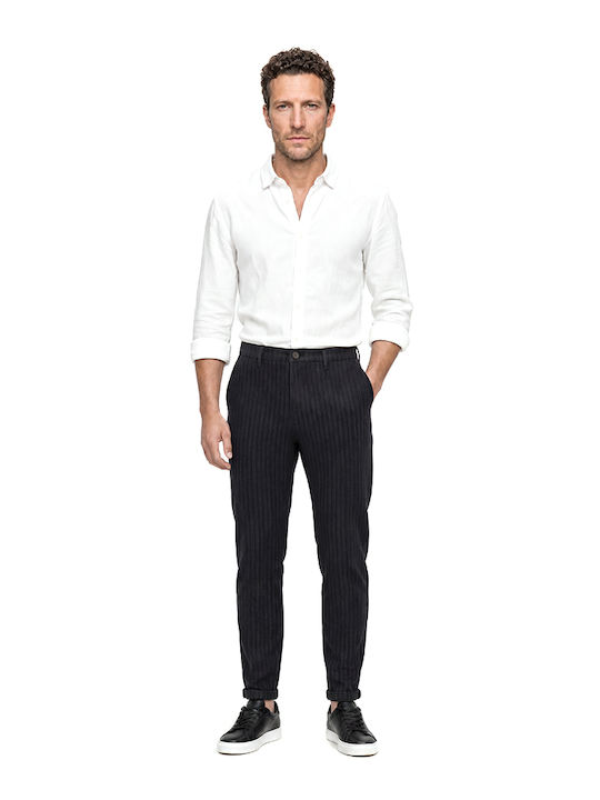 Pisa Men's Chino Elastic Slim Fit Grey Black Trousers