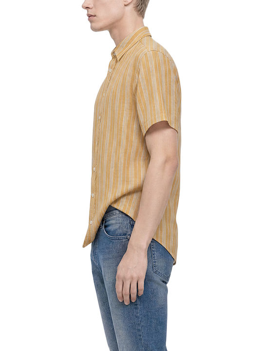 Orlando Short Sleeve Shirt in Narrow Fit Striped Yellow- White