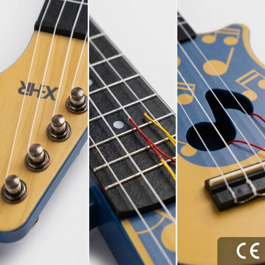 Chitară Jucărie Copii Ukulele 4 Corzi 45 Cm Instrument Muzical Educațional Cadou Băieți Fete Albastru-bej