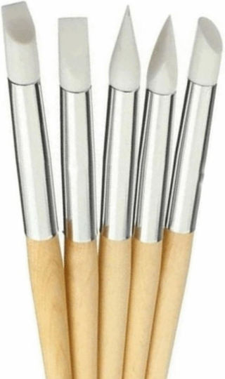 Set of 5 Silicone Nail Art Brushes Wooden Handle