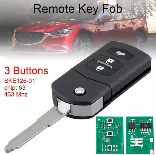 Husă Pliabilă Completă Pentru Cheie Auto Techstar 3 Butoane 433mhz Ske126-01 Id63 Cip 80bit Compatibil Mazda 2 3 5 6 8 Baterie Inclusă