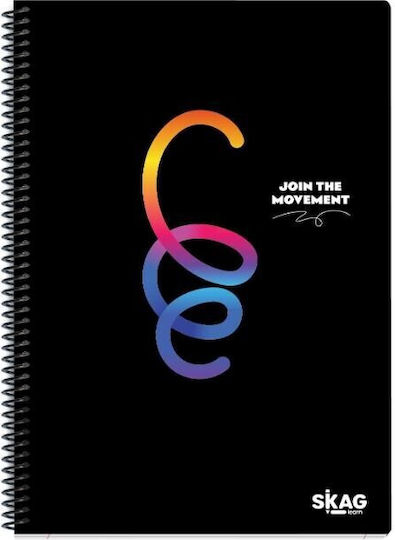 Skag Spiral Notebook Ruled A4 60 Sheets 2 Subjects Color Black
