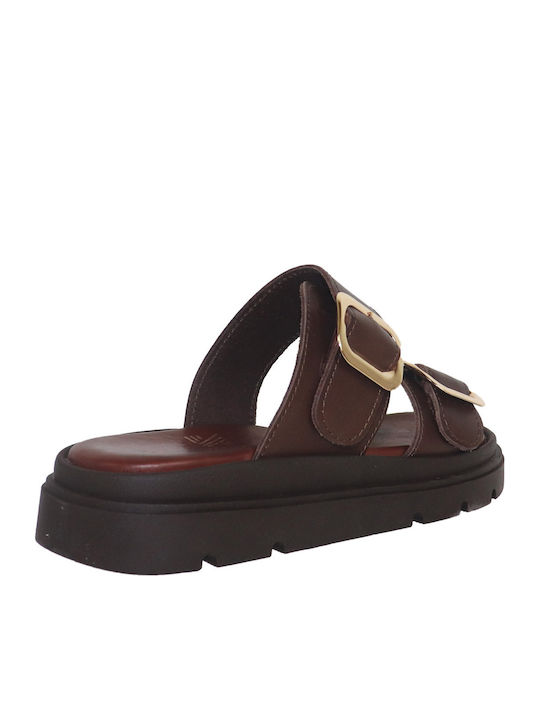 Кожени Дамски Сандали Flatforms Кафяви