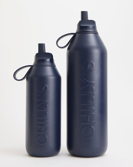 Chilly's Series 3 Flip Bottle Thermos Stainless Steel BPA Free 500ml Astral Navy Blue with Mouthpiece, Loop and Straw