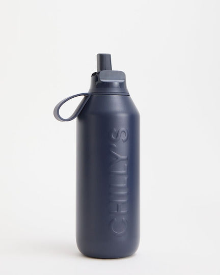 Chilly's Series 3 Flip Bottle Thermos Stainless Steel BPA Free 500ml Astral Navy Blue with Mouthpiece, Loop and Straw