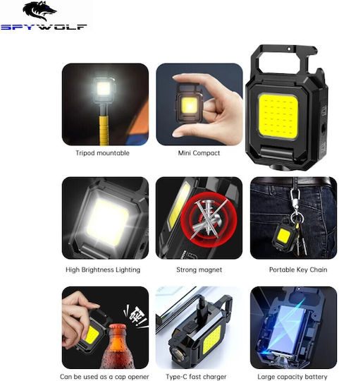 Spywolf Mini Ultra Strong LED Waterproof Multifunctional COB Rechargeable Flashlight Type-C Port 3pcs TC-560