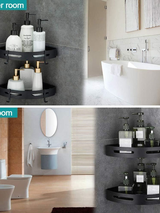 Udear Shelf Ъглова Стенна Етажерка за Баня Черна