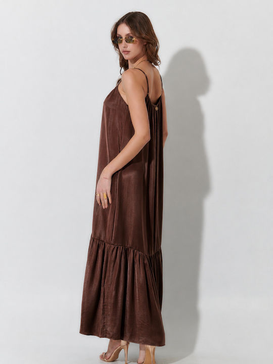 Sommer Maxi Slip Dress mit Rüschen Braun S262003-braun