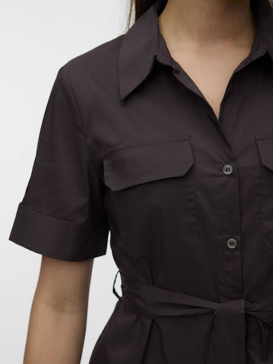 Summer Midi Shirt Dress Brown