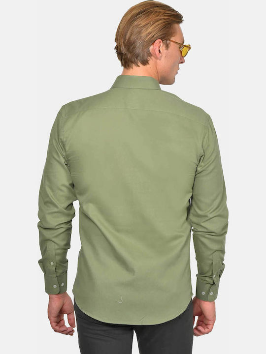Long Sleeve Cotton Shirt in Regular Fit in Olive