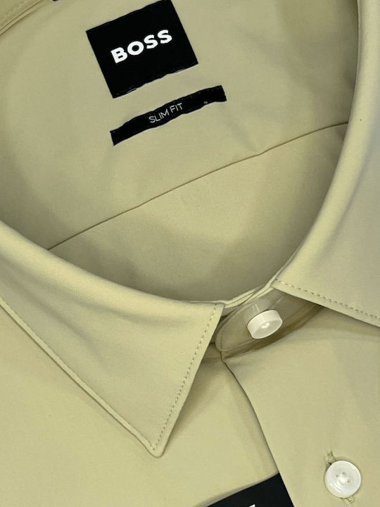 Hank Long Sleeve Shirt in Narrow Fit Dark Beige