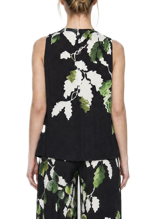 Ted Baker Bluză Damă Fără Mâneci Drapată Floral Alb-Negru-Verde