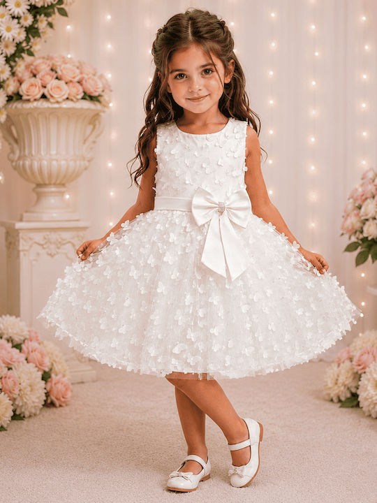 Mädchenkleid mit Pailletten Weiß