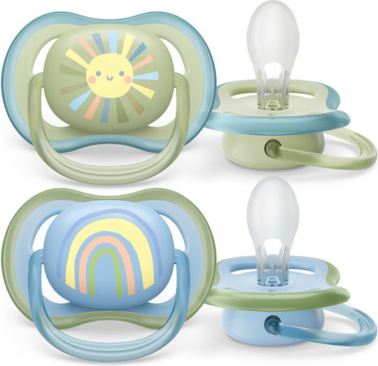 Philips Ultra Air Orthodontic Pacifiers Silicone with Case I Love Mama - Blue for 0-6 months 2pcs
