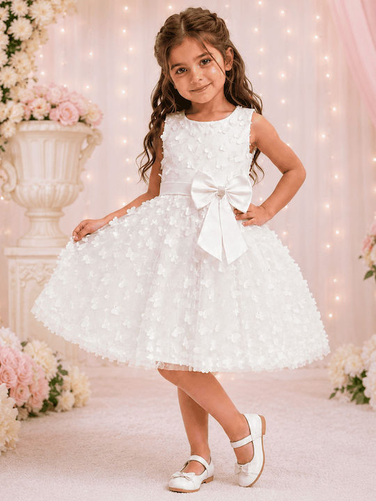 Mädchenkleid mit Pailletten Weiß