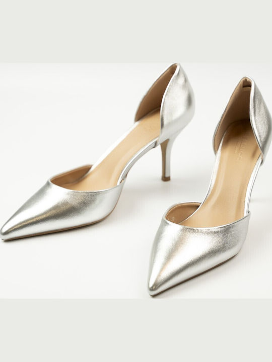 Spitze Zehe Pumps mit Silber Absatzhöhe