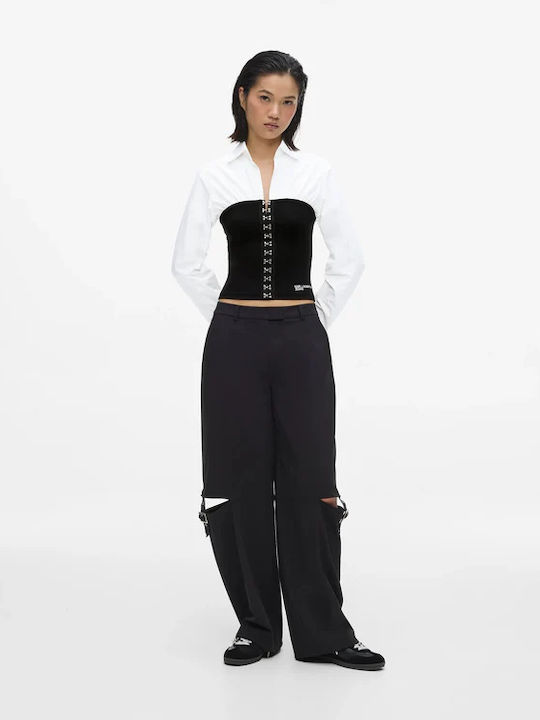 Μακρυμάνικο Γυναικείο Τζιν Πουκάμισο White/black