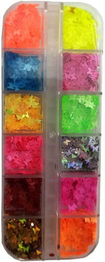 Globalnail Nageldesign Konfetti Set 12 Farben Nail Art Schmetterling
