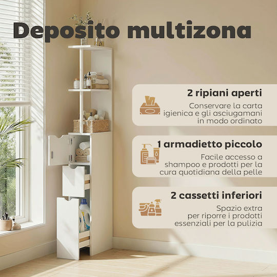 HomCom Bathroom Floor Column Cabinet 15x33x136.8cm White