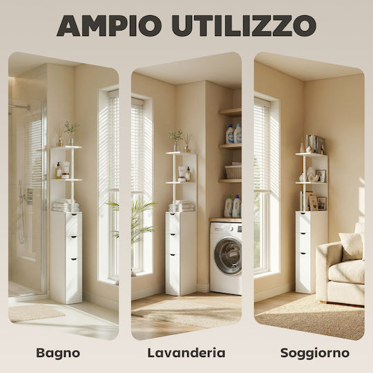 HomCom Bathroom Floor Column Cabinet 15x33x136.8cm White