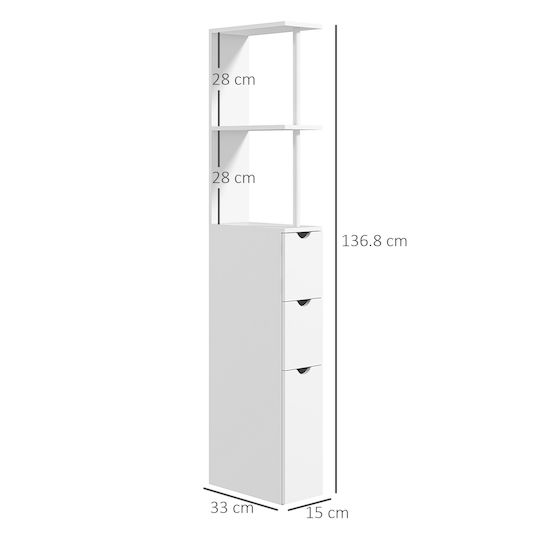 HomCom Bathroom Floor Column Cabinet 15x33x136.8cm White