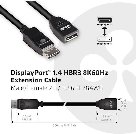 Club3D Cable DisplayPort male - DisplayPort female 2m Μαύρο (CAC-1022)