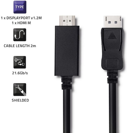 Qoltec Kabel DisplayPort-Stecker - HDMI-Stecker 2m Schwarz (50436)