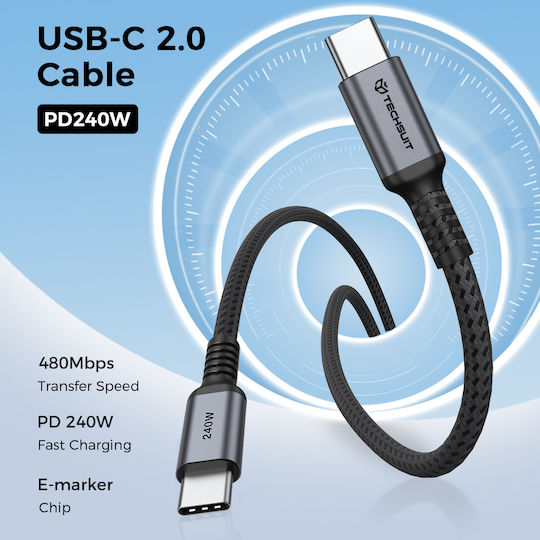 Καλώδιο USB-C σε USB-C Techsuit TitanSync Pro (CX2) 240W - 480Mbps - Fast Charging - E-marker Chip 2m