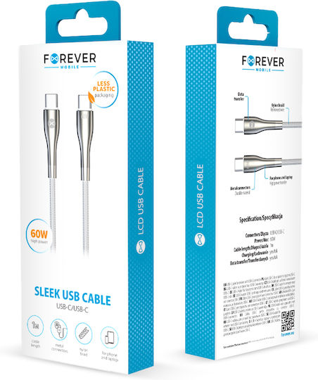 Forever USB 2.0 Kabel USB-C männlich - USB-C 60W Weiß 1m