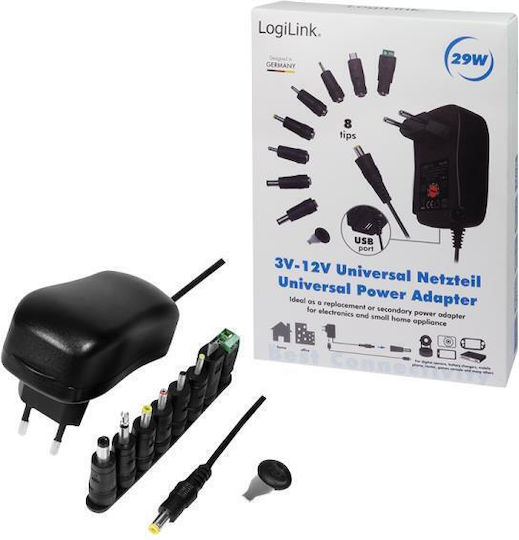 LogiLink Universal Power Adapter Adjustable Voltage 3 to 12V 1A with Power 12W with 8 Plugs