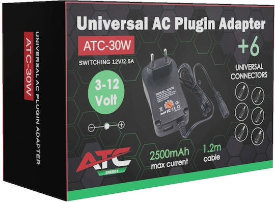 ATC Universal Power Adapter Adjustable Voltage 12V 2.5A with Power 30W with Plug Set (05.007.0034)