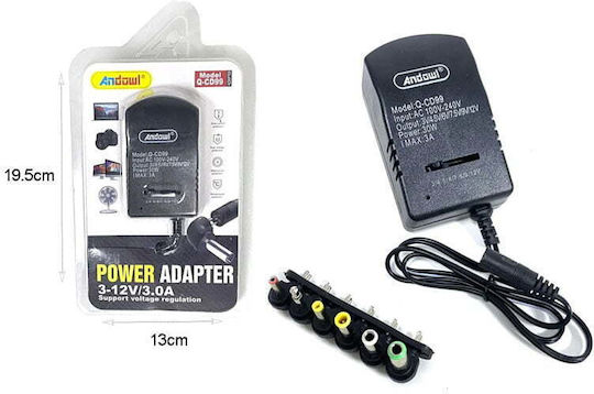 Andowl Q-CD99 Universal Power Adapter Adjustable Voltage 3 to 12V 3A Power 36W With 6 Plugs