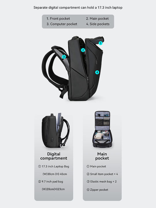 Mark Ryden MR9031Y Wasserdichte Rucksack Für Laptop 15.6 Mit USB-Anschluss In Schwarz Farbe