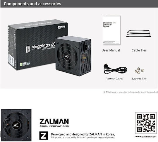 Zalman MegaMax ZM600-TXIIv2 rev. 2.0 600W Black Computer Power Supply Full Wired 80 Plus Standard