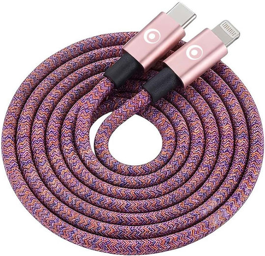 Bigben Connected Usb C Lightning Woven Cable 2m 3a Pink