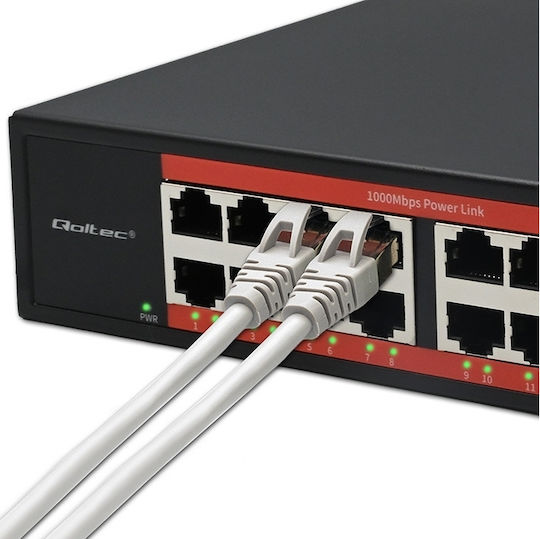 Qoltec 52364 Unmanaged L2 Switch with 16 Gigabit (1Gbps) Ethernet Ports and 2 SFP Ports