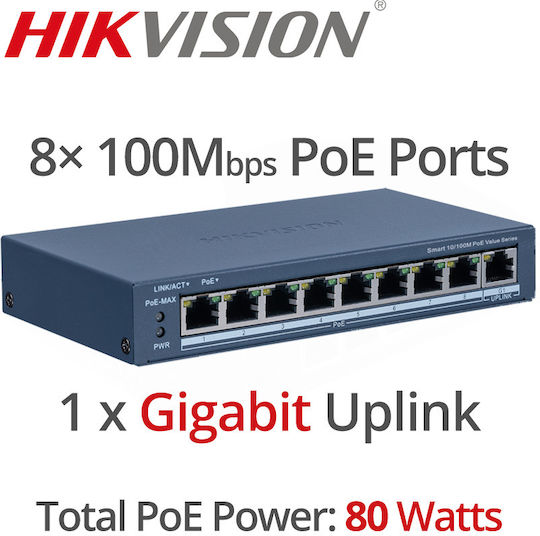 Hikvision DS-3E1309P-EI(B) Managed L2 PoE+ Switch με 8 Θύρες Ethernet