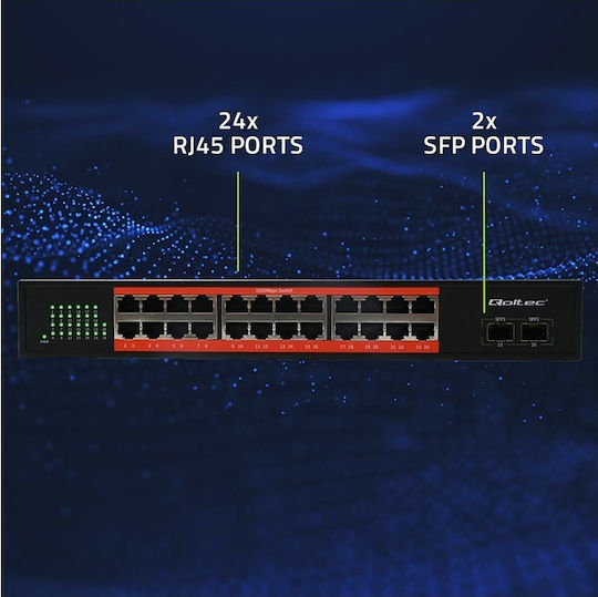 Qoltec 52365 L2 PoE Switch mit 24 Gigabit (1Gbps) Ethernet-Ebene Ports
