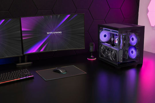 Mars Gaming MC-VIEW3 Gaming Mikro-Turm Computergehäuse mit Seitenfenster und RGB-Beleuchtung Schwarz