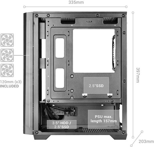 Mars Gaming MC-VECTOR Gaming Micro Tower Κουτί Υπολογιστή με RGB Φωτισμό Μαύρο