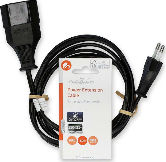 Nedis Power Cable Adapters Euro Plug Euro Socket Straight-straight Two-wire Black Bulk 2m