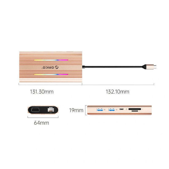Orico XDR 12in1 RGB USB-C Docking Station with HDMI 4K PD Ethernet Rose Gold