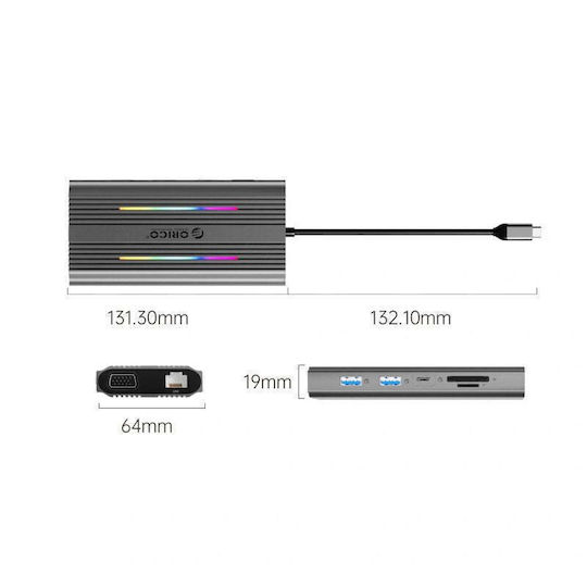 Orico XCR 12in1 USB-C Docking Station with HDMI 4K PD Ethernet Grey