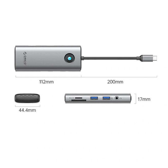 Orico PW11 8in1 USB-C Docking Station with HDMI 4K PD Ethernet Grey