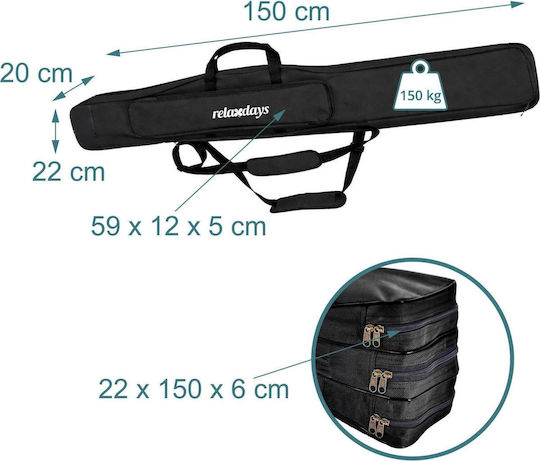 Relaxdays Large Fishing Rod Bag with 3 Compartments 2 Pockets 150 cm Black 10052409_8150
