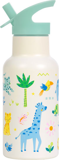 A Little Lovely Company Kids Thermos Water Bottle Stainless Steel with Straw Silver 350ml