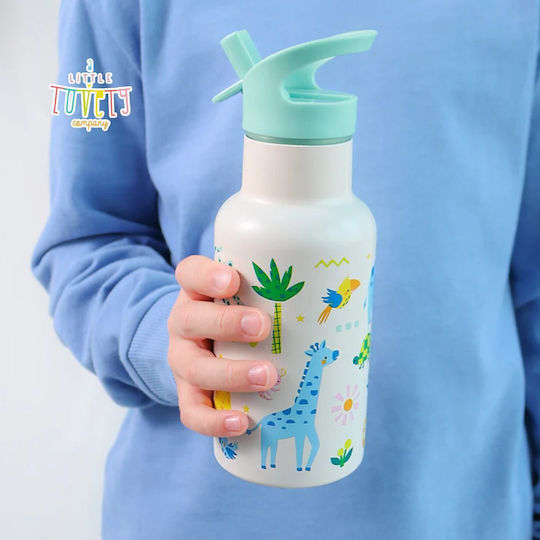 A Little Lovely Company Kids Thermos Water Bottle Stainless Steel with Straw Silver 350ml